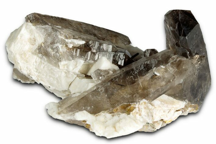 Lustrous Smoky Quartz Crystals on Feldspar - Malawi #348779
